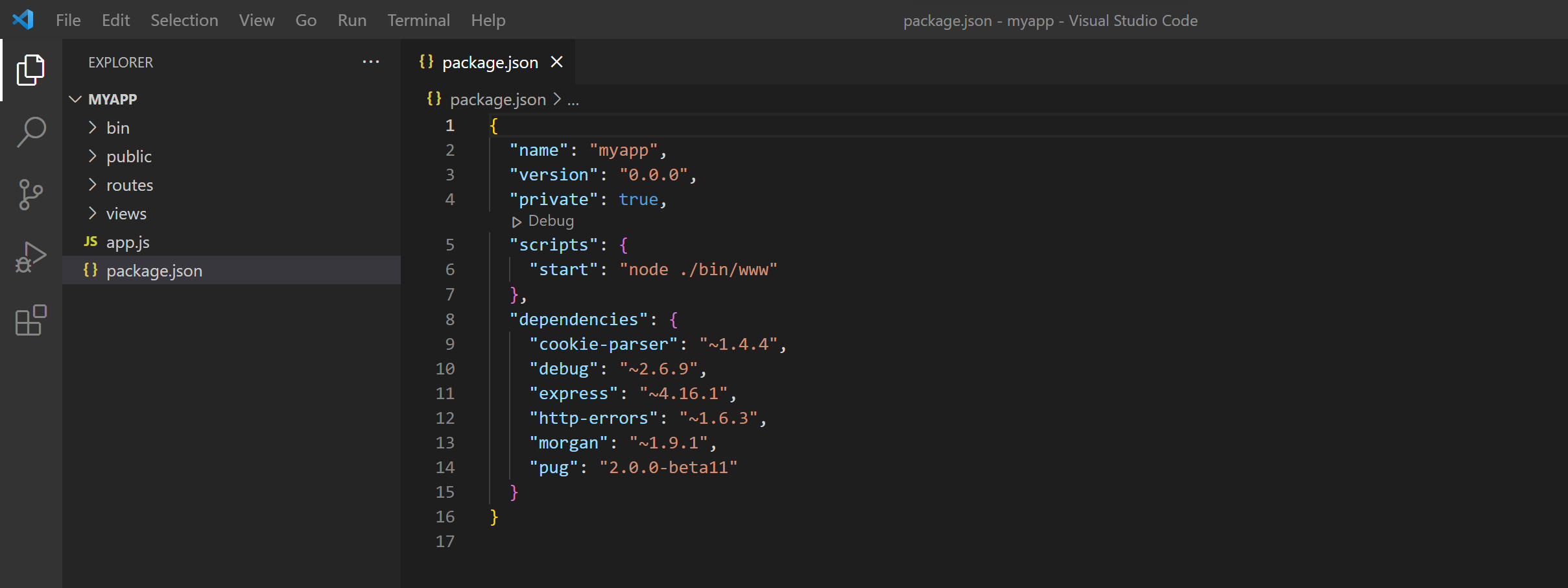 Express app - initial folder structure